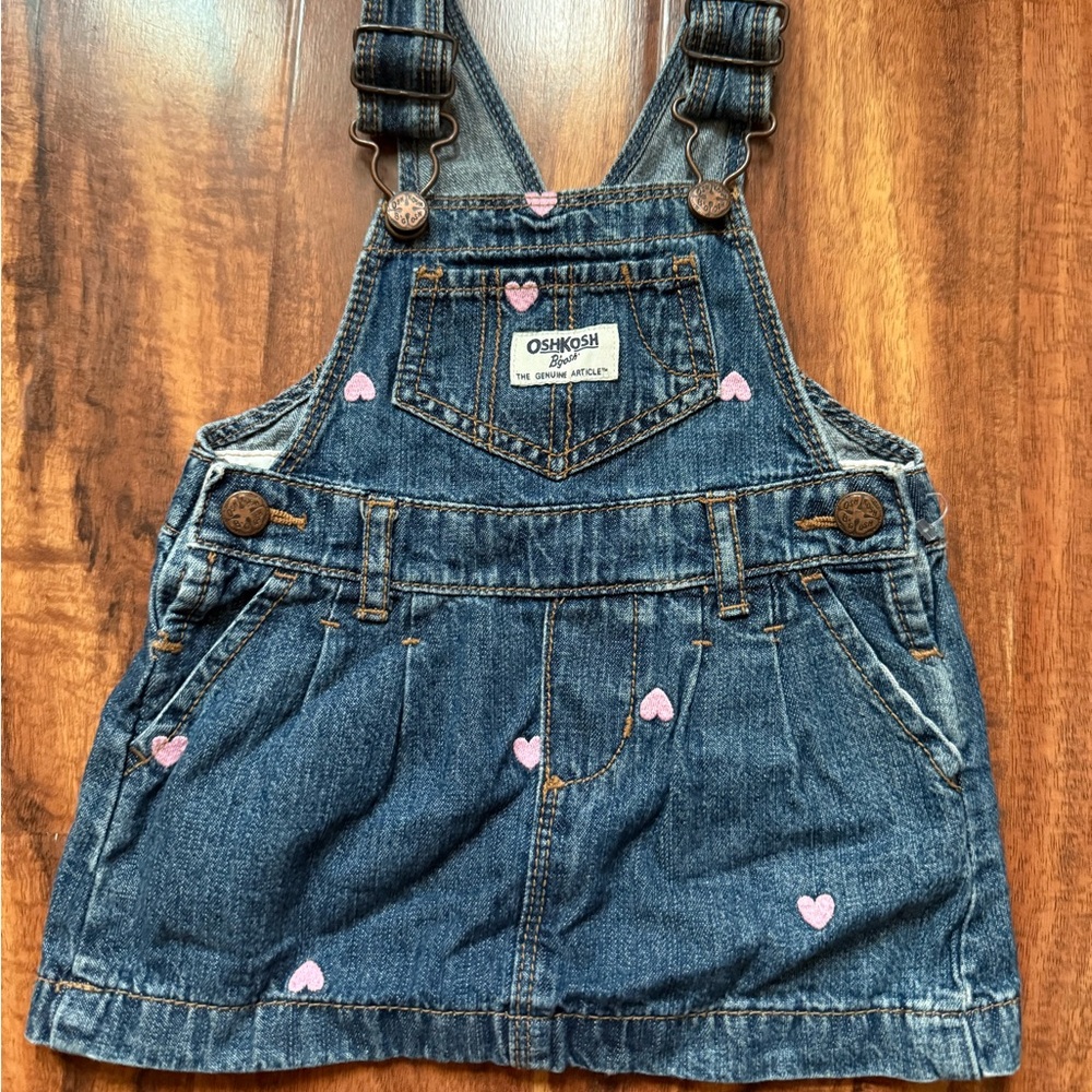 OshKosh B'gosh Blue Overalls with Pink Heart Details